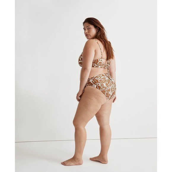 Madewell Tie Back Bikini White Gold Abstract Floral Sepia Plus Size 4x - Picture 2 of 12